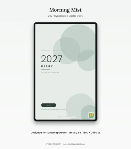 Morning Mist: Hyperlinked 2027 Digital Diary for Samsung Galaxy Tab S11 / S9
