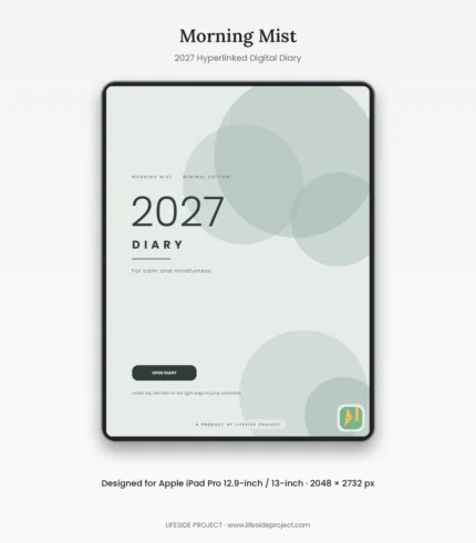 Morning Mist: Hyperlinked 2027 Digital Diary for iPad Pro 12.9″ / 13″
